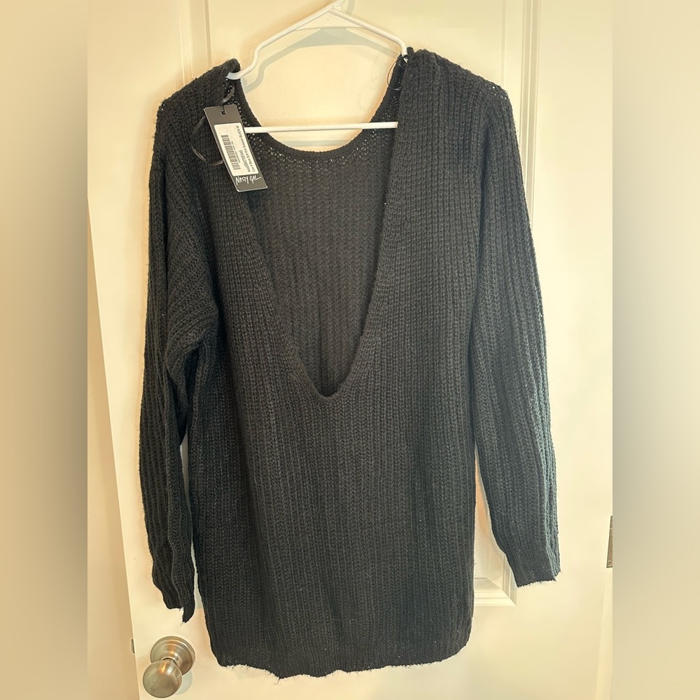 Black cable knit low back sweater